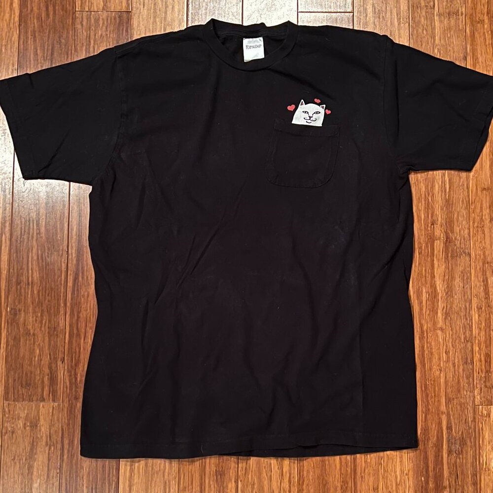 RIPNDIP Pocket Cat Heart Graphic Tee – Black, Size L